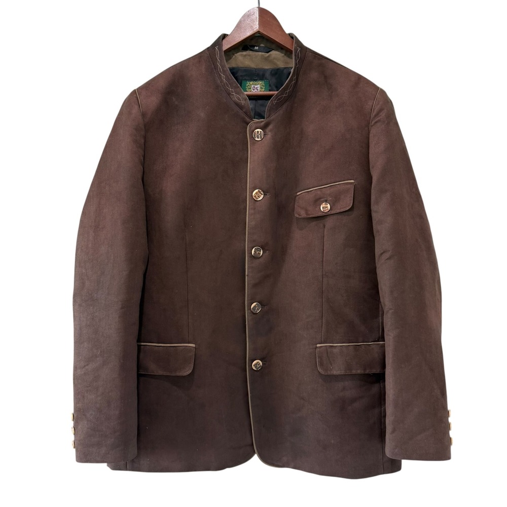 OS Trachten Mens Brown Suede Bavarian Tyrolean Jacket Blazer Size 56 46R VTG